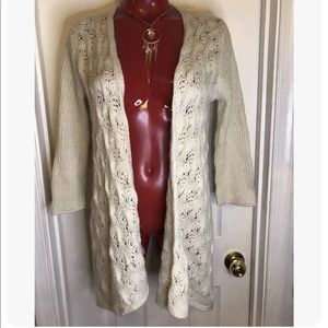 Asymmetrical CROCHET Knit Top Blouse Sweater Tunic OATMEAL by Sonoma  SZ MEDIUM